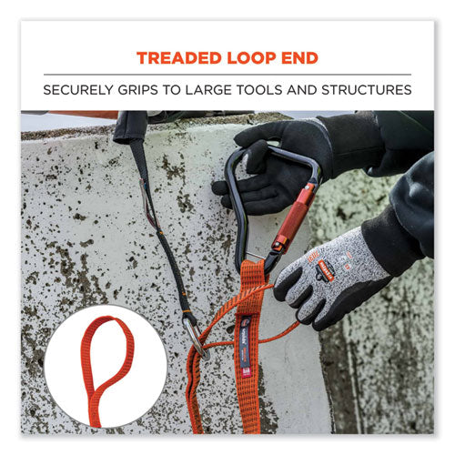 Squids 3148 Tool Lanyard With Xl Carabiner + Threaded Loop, 80 Lb Max Working Capacity, 76" Long, Orange/black