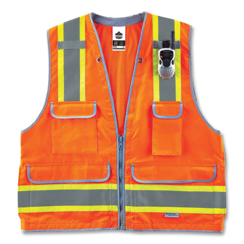 Glowear 8254hdz Class 2 Heavy-duty Surveyors Zipper Vest, Polyester, 2x-large/3x-large, Orange