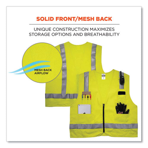 Glowear 8262frz Class 2 Fr Surveyor Zipper Vest, Tencel/modacrylic/para-aramid/kevlar, Large/x-large, Lime