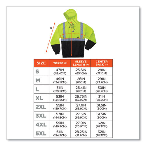 Glowear 8293 Hi-vis Class 2 Hooded Sweatshirt Black Bottom, Polar Fleece, Small, Lime