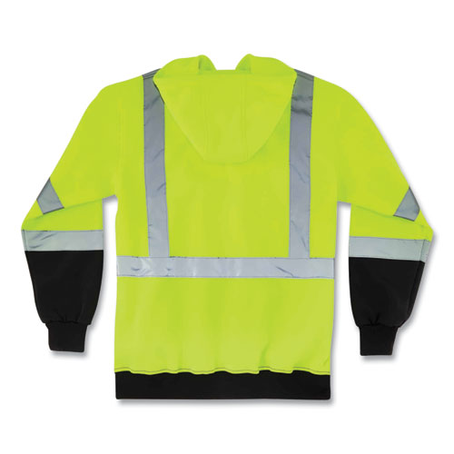 Glowear 8372 Zipup Hivis Class 3 Zip Hooded Sweatshirt With Black Bottom, Polar Fleece, Lime, Large