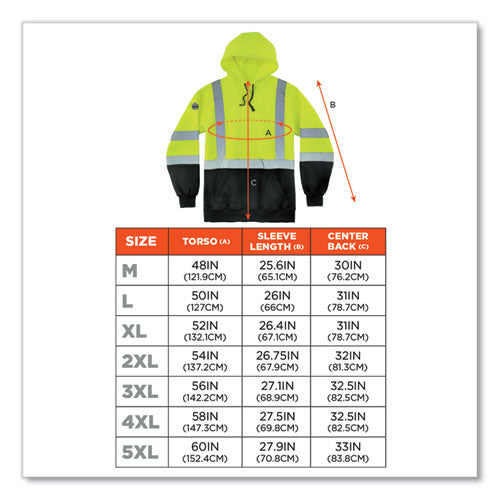 Glowear 8373 Hi-vis Class 3 Hooded Sweatshirt With Black Bottom, Polar Fleece, Lime, 5x-large