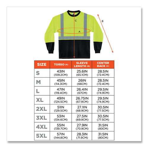 Glowear 8281bk Class 2 Long Sleeve Shirt With Black Bottom, Polyester, Small, Lime