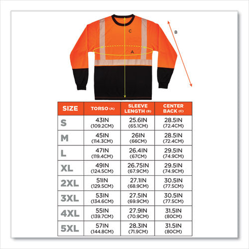 Glowear 8281bk Class 2 Long Sleeve Shirt With Black Bottom, Polyester, Medium, Orange