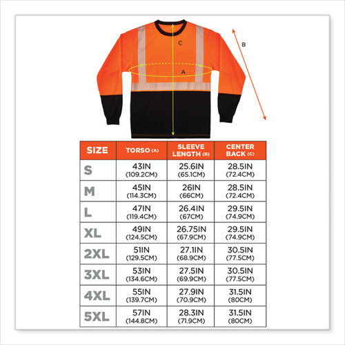 Glowear 8281bk Class 2 Long Sleeve Shirt With Black Bottom, Polyester, 3x-large, Orange