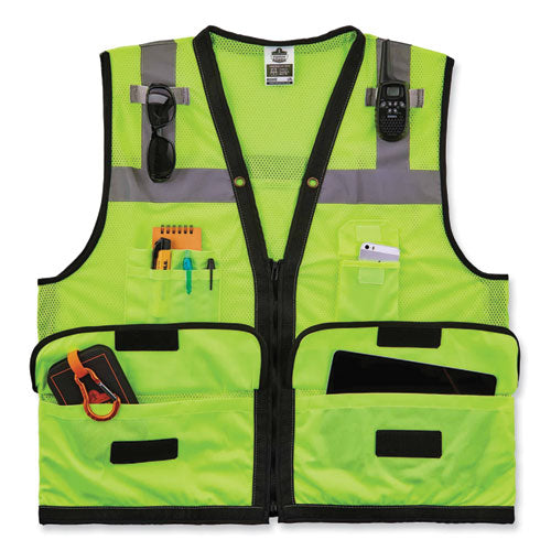 Glowear 8253hdz Class 2 Heavy-duty Mesh Surveyors Vest, Polyester, 4x-large/5x-large, Lime