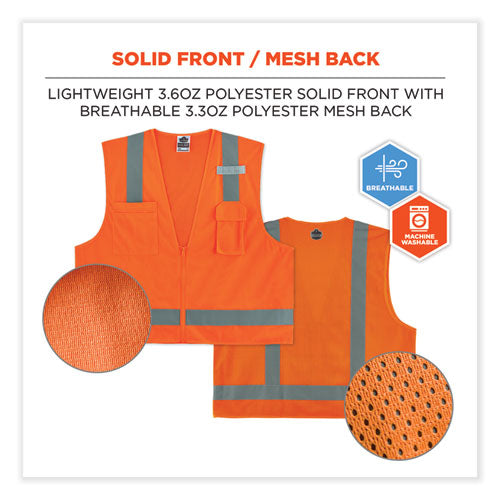 Glowear 8249z Class 2 Economy Surveyors Zipper Vest, Polyester, 2x-large/3x-large, Orange