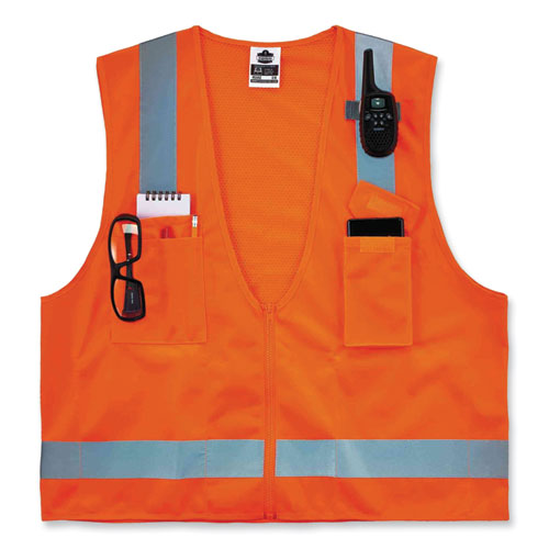 Glowear 8249z Class 2 Economy Surveyors Zipper Vest, Polyester, 4x-large/5x-large, Orange