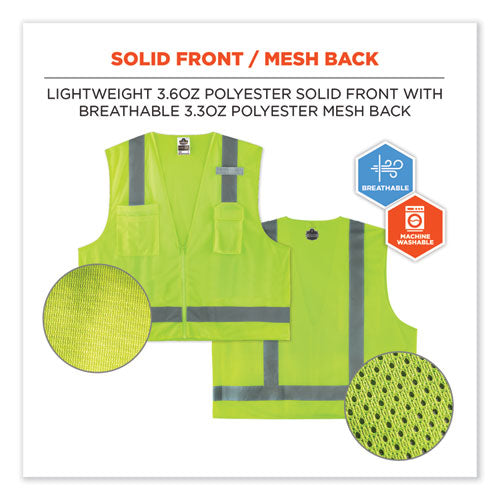 Glowear 8249z Class 2 Economy Surveyors Zipper Vest, Polyester, Large/x-large, Lime