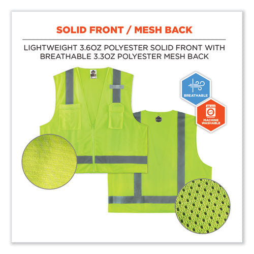 Glowear 8249z Class 2 Economy Surveyors Zipper Vest, Polyester, 4x-large/5x-large, Lime