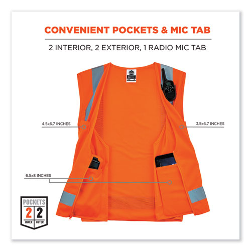 Glowear 8249z-s Single Size Class 2 Economy Surveyors Zipper Vest, Polyester, X-large, Orange