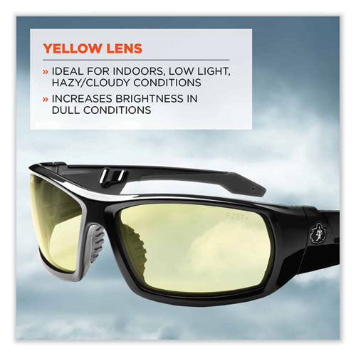 Skullerz Odin Safety Glasses, Black Nylon Impact Frame, Yellow Polycarbonate Lens