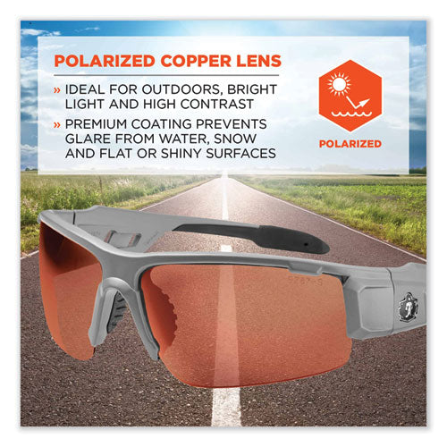 Skullerz Dagr Safety Glasses, Matte Gray Nylon Impact Frame, Polarized Copper Polycarbonate Lens