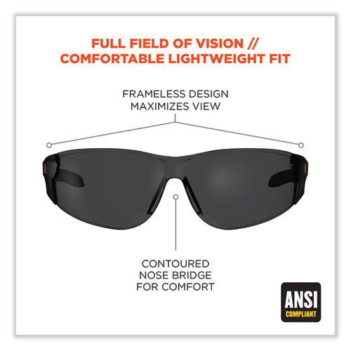 Skullerz Saga Frameless Safety Glasses, Matte Black Nylon Impact Frame, Smoke Polycarbonate Lens