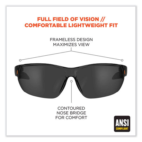 Skullerz Vali Frameless Safety Glasses, Matte Black Nylon Impact Frame, Smoke Polycarbonate Lens