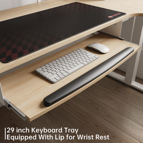 L-shaped Standing Desk With Keyboard Tray, Right Desk, 61.25" X 43.25" X 34.38" To 52.88", Maple White/white