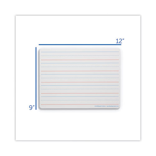 Magnetic Two-sided Red/blue Ruled Dry Erase Board, 12" X 9", White Surface, 12/pack