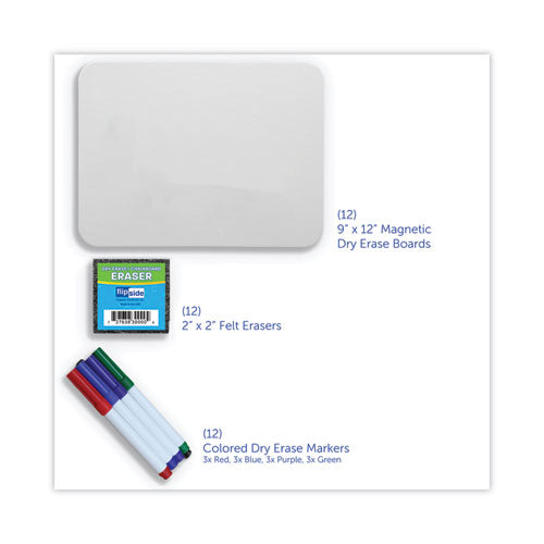 Dry Erase Board Set, 12" X 9", White Surface, 12/pack