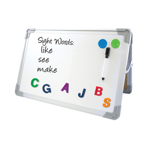 Dual-sided Desktop Dry Erase Board, 18" X 12", White Surface, Satin Aluminum Frame