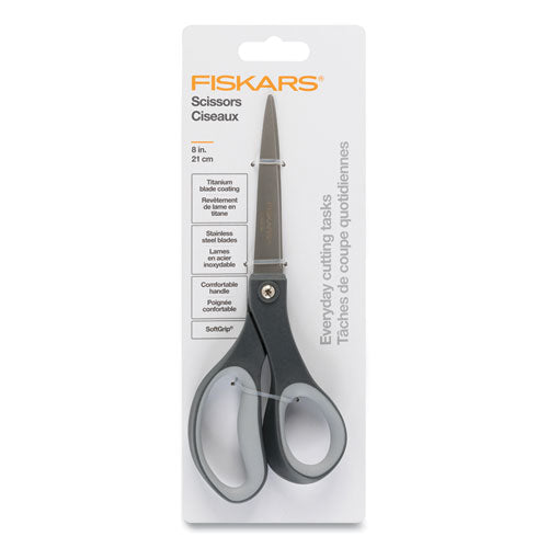 Everyday Titanium Softgrip Scissors, 8" Long, 3.1" Cut Length, Straight Dark Gray Handle