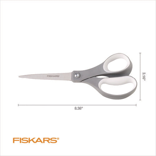 Contoured Performance Scissors, 8" Long, 3.13" Cut Length, Straight Gray Softgrip Handle