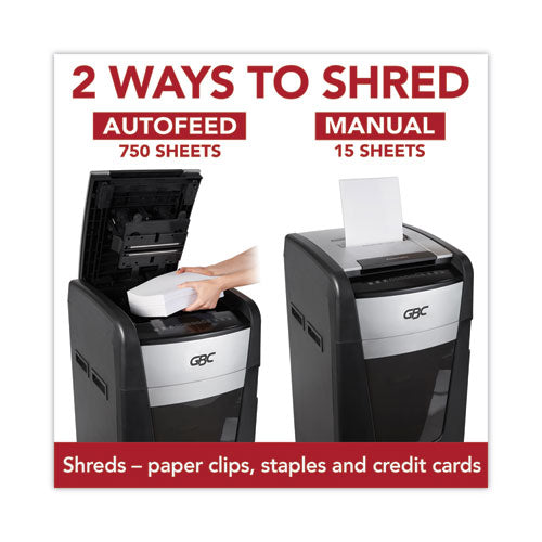 Autofeed+ 750m Micro-cut Large Office Shredder, 750 Auto/15 Manual Sheet Capacity