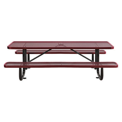 Expanded Steel Picnic Table, Rectangular, 96 X 62 X 29.5, Red Top, Red Base/legs