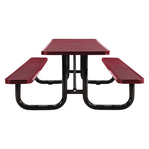 Expanded Steel Picnic Table, Rectangular, 96 X 62 X 29.5, Red Top, Red Base/legs