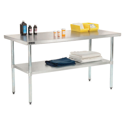 Work Table With Undershelf, Rectangular, 60 X 30 X 35, Silver Top, Silver Base/legs