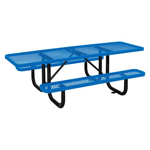 Ada Compliant Expanded Steel Picnic Table, Rectangular, 96 X 60 X 29.5, Blue Top And Base