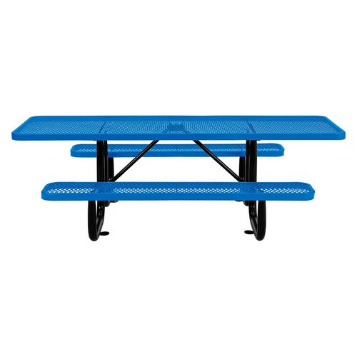 Ada Compliant Expanded Steel Picnic Table, Rectangular, 96 X 60 X 29.5, Blue Top And Base