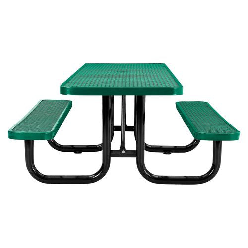 Ada Compliant Expanded Steel Picnic Table, Rectangular, 96 X 60 X 21.5, Green Top And Base