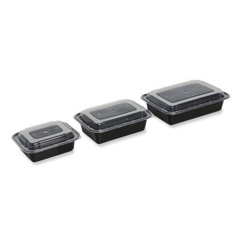 Microwavable Food Container With Lid, Rectangular, 38 Oz, 8.81 X 6.02 X 2.48, Black/clear, Plastic, 150/carton