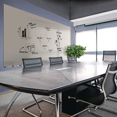 Aria Low-profile Frameless Magnetic Glassboard, 72" X 48", Gray Surface