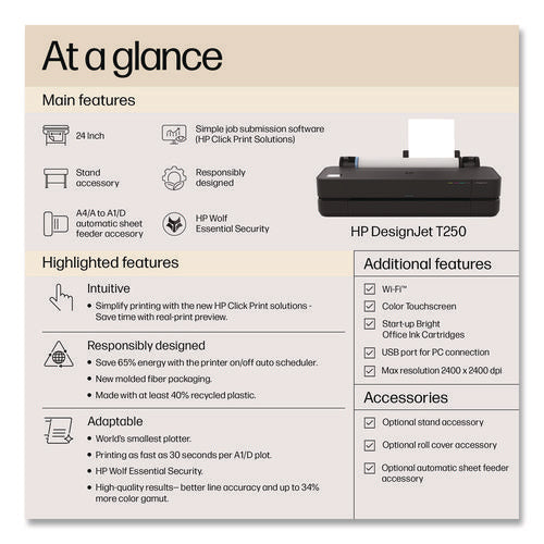 Designjet T250 24" Large-format Compact Wireless Plotter Printer