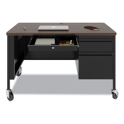 Mobile Teachers Pedestal Desks, Right-hand Pedestal: Box/file Drawers, 48" X 30" X 29.5", Walnut/black