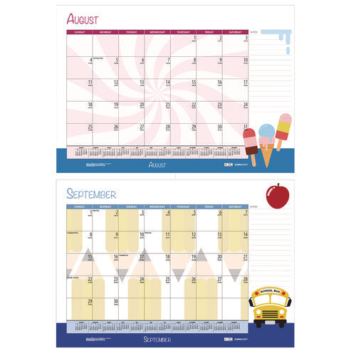 Academic Year Recycled Desk Pad Calendar, Illustrated Seasons Artwork, 22 X 17, Black Binding, 12-month (july-june):2024-2025