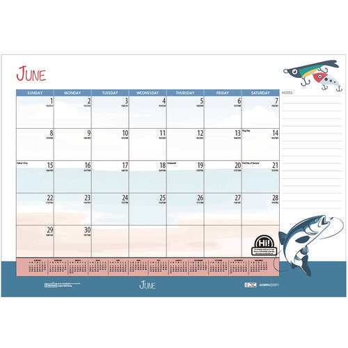 Academic Year Recycled Desk Pad Calendar, Illustrated Seasons Artwork, 22 X 17, Black Binding, 12-month (july-june):2024-2025