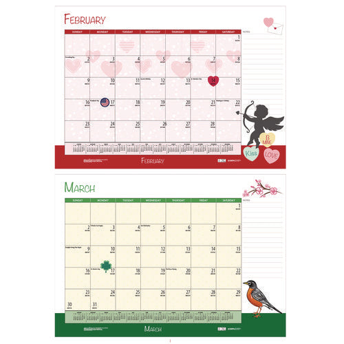 Academic Year Recycled Desk Pad Calendar, Illustrated Seasons Artwork, 22 X 17, Black Binding, 12-month (july-june):2024-2025