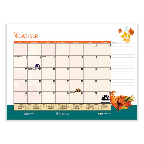 Recycled Desk Pad Calendar, Illustrated Seasons Artwork, 22 X 17, Black Binding/corners,12-month (jan To Dec): 2025