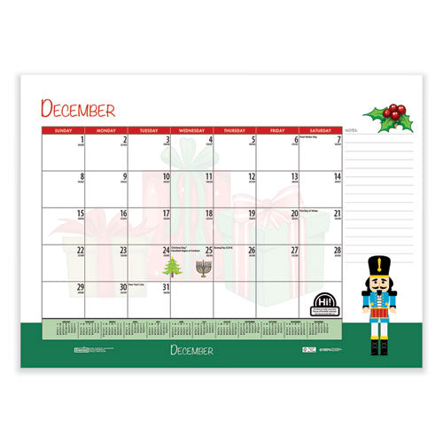 Recycled Desk Pad Calendar, Illustrated Seasons Artwork, 22 X 17, Black Binding/corners,12-month (jan To Dec): 2025