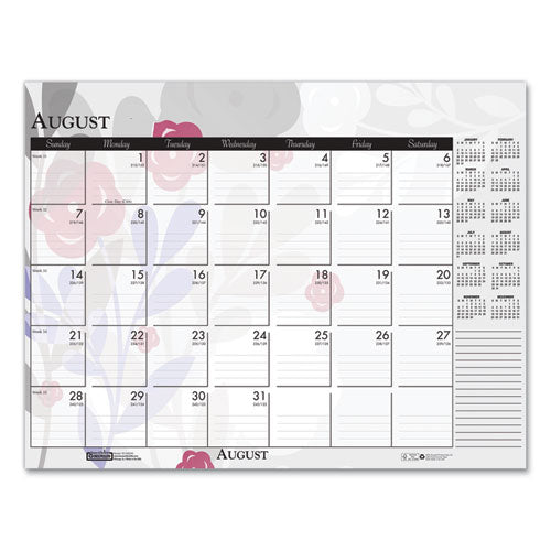 Recycled Desk Pad Calendar, Wild Flowers Artwork, 18.5 X 13, White Sheets, Black Binding/corners,12-month (jan-dec): 2025