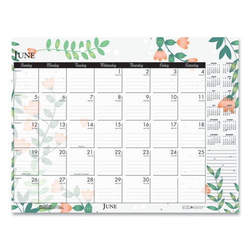 Recycled Desk Pad Calendar, Wild Flowers Artwork, 18.5 X 13, White Sheets, Black Binding/corners,12-month (jan-dec): 2025