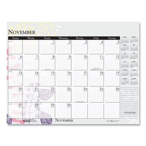 Recycled Desk Pad Calendar, Wild Flowers Artwork, 18.5 X 13, White Sheets, Black Binding/corners,12-month (jan-dec): 2025