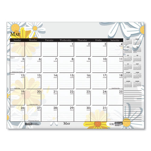 Recycled Desk Pad Calendar, Wild Flowers Artwork, 22 X 17, White Sheets, Black Binding/corners,12-month (jan-dec): 2025