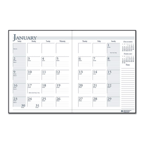 Recycled Ruled 14-month Planner With Leatherette Cover, 11 X 8.5, Black Cover, 14-month: Dec 2024 To Jan 2026