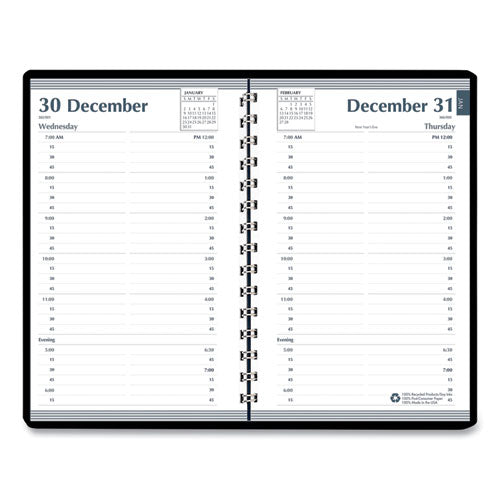 Memo Size Daily Appointment Book With 15-minute Schedule, 8 X 5, Black Cover, 12-month (jan To Dec): 2025