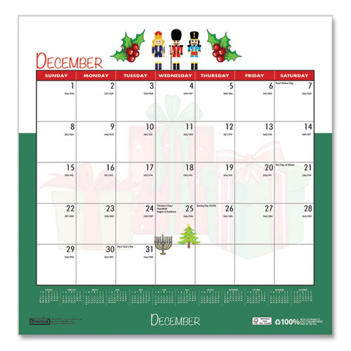 Recycled Seasonal Wall Calendar, Illustrated Seasons Artwork, 12 X 12, 12-month (jan To Dec): 2025