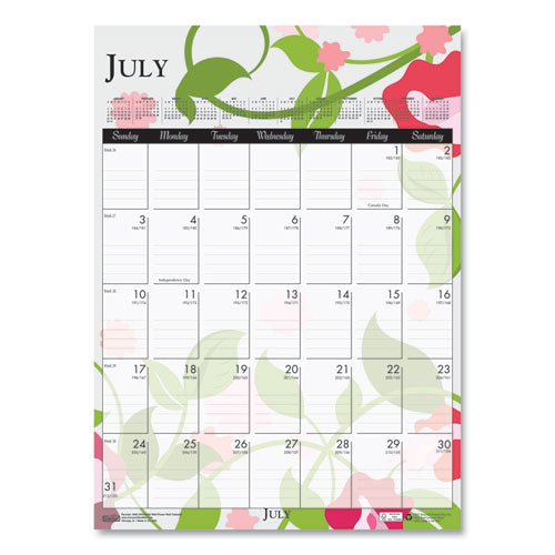 Recycled Wild Flower Wall Calendar, Wild Flowers Artwork, 12 X 16.5, White/multicolor Sheets, 12-month (jan To Dec): 2025