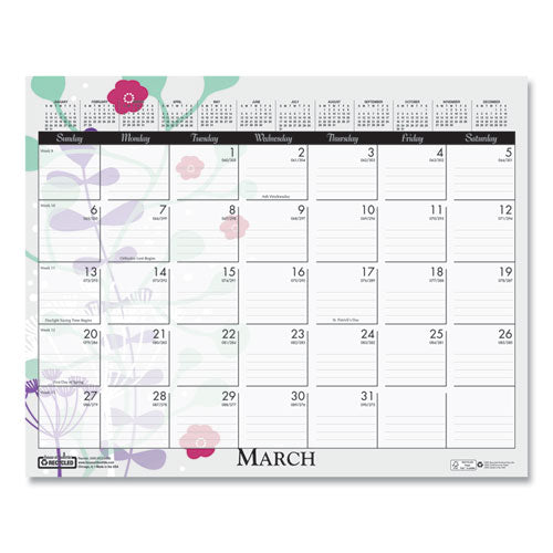 Recycled Wild Flower Wall Calendar, Wild Flowers Artwork, 15 X 12, White/multicolor Sheets, 12-month (jan To Dec): 2025